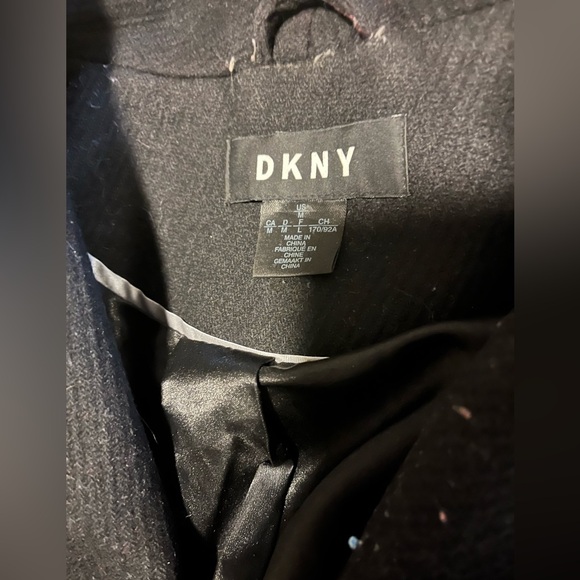 Black wool DKNY wrap coat. Size Medium. - Picture 3 of 3